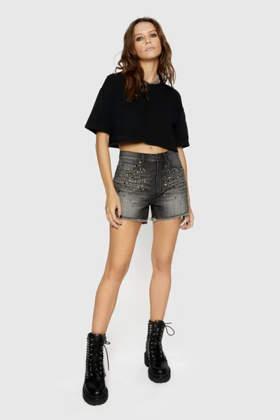 Rebecca Minkoff Crystal Embellished Denim Shorts In Black