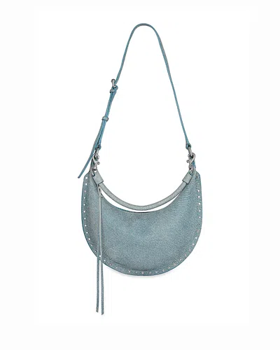 Rebecca Minkoff Darren Small Denim Look Suede Crescent Crossbody In Blue