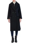 Rebecca Minkoff Double Breasted Longline Coat With Jersey Hooded Bib In Black