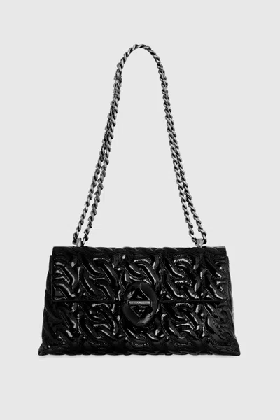 Rebecca Minkoff Double Gusset Crossbody With Chain Quilt Bag In Black