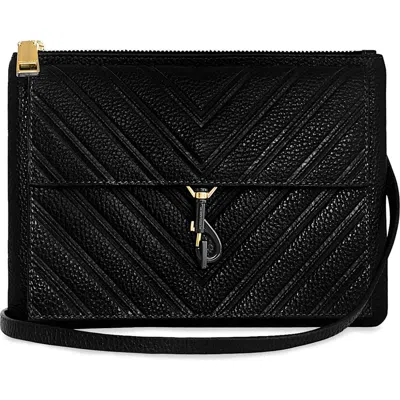 Rebecca Minkoff Edie Chevron Embossed Leather Top Zip Crossbody Bag In Black