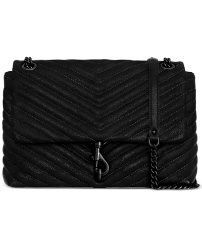 Rebecca Minkoff Edie Medium Leather Flap Shoulder Bag In Black