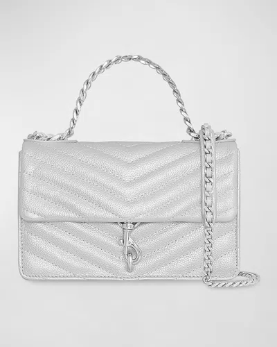 Rebecca Minkoff Edie Mini Metallic Quilted Crossbody Bag In Silver