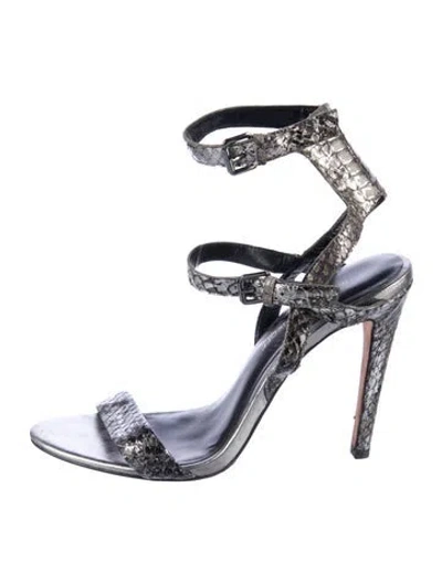 Pre-owned Rebecca Minkoff Embossed Leather Animal Print Sandals In Metallic/silver