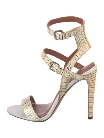 Pre-owned Rebecca Minkoff Embossed Leather Animal Print Sandals In White