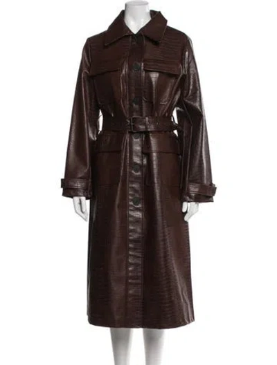 Pre-owned Rebecca Minkoff Faux Leather Animal Print Trench Coat In Brown