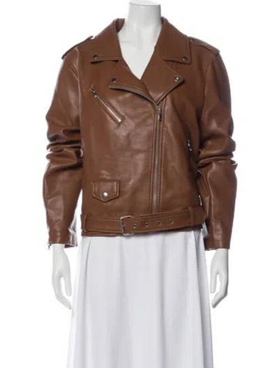 Pre-owned Rebecca Minkoff Faux Leather Biker Jacket In Brown