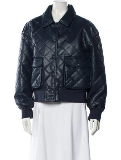 Pre-owned Rebecca Minkoff Faux Leather Bomber Jacket In Blue