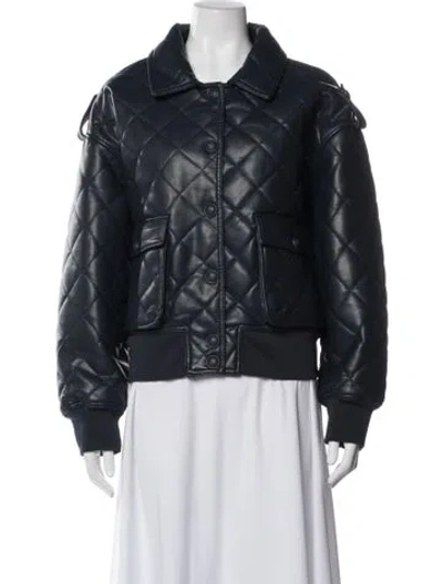 Pre-owned Rebecca Minkoff Faux Leather Bomber Jacket W/ Tags In Blue
