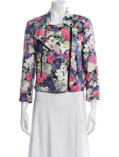 Pre-owned Rebecca Minkoff Floral Print Biker Jacket In Green