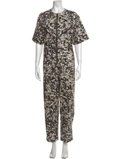 Pre-owned Rebecca Minkoff Floral Print Crew Neck Jumpsuit In Black