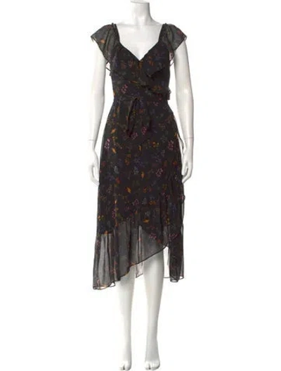 Pre-owned Rebecca Minkoff Floral Print Long Dress In Black