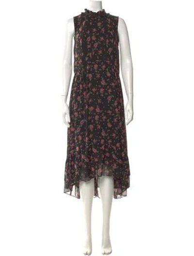 Pre-owned Rebecca Minkoff Floral Print Long Dress In Black