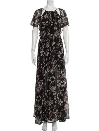 Pre-owned Rebecca Minkoff Floral Print Long Dress In Black