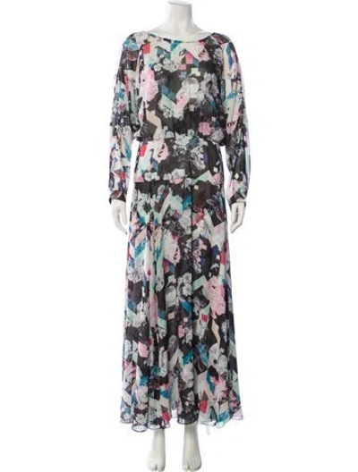Pre-owned Rebecca Minkoff Floral Print Long Dress In White