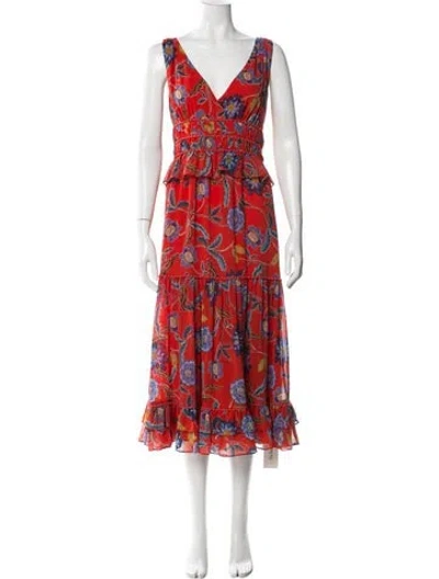 Pre-owned Rebecca Minkoff Floral Print Midi Length Dress In Red