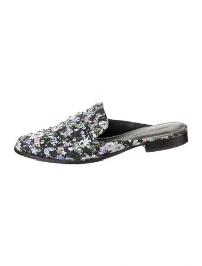 Pre-owned Rebecca Minkoff Floral Print Studded Accents Mules In Black/blue