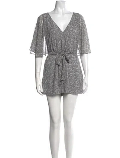 Pre-owned Rebecca Minkoff Floral Print V-neck Romper In Green