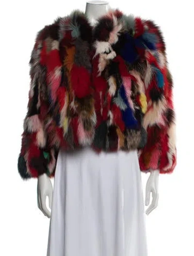 Pre-owned Rebecca Minkoff Fox Patterned Faux Fur Jacket In Red