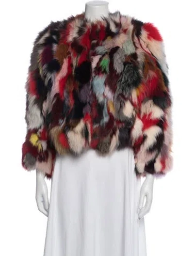 Pre-owned Rebecca Minkoff Fox Patterned Fur Jacket In Red