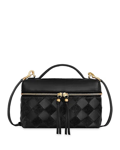 Rebecca Minkoff Frankie Small Woven Leather Train Case In Black