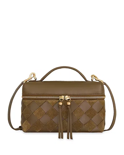 Rebecca Minkoff Frankie Small Woven Leather Train Case In Brown