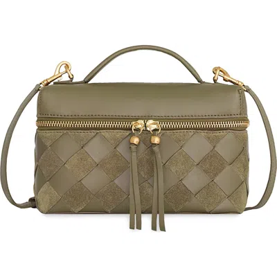 Rebecca Minkoff Frankie Small Woven Leather Train Case In Green