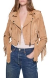 Rebecca Minkoff Gemma Suede Fringe Detail Moto Jacket In Oat