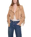 Rebecca Minkoff Gemma Suede Fringe Detail Moto Jacket In Beige