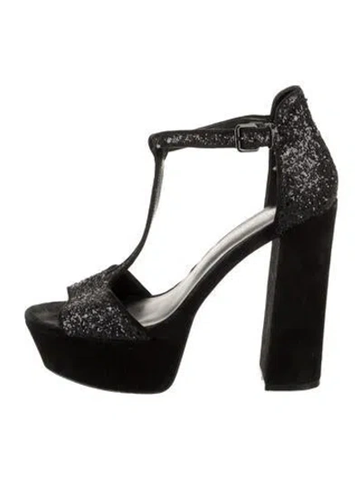 Pre-owned Rebecca Minkoff Glitter Slingback Sandals In Black