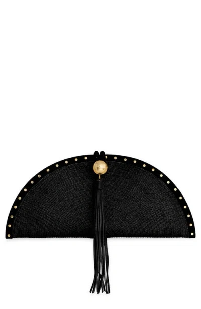 Rebecca Minkoff Half Moon Studded Straw Clutch