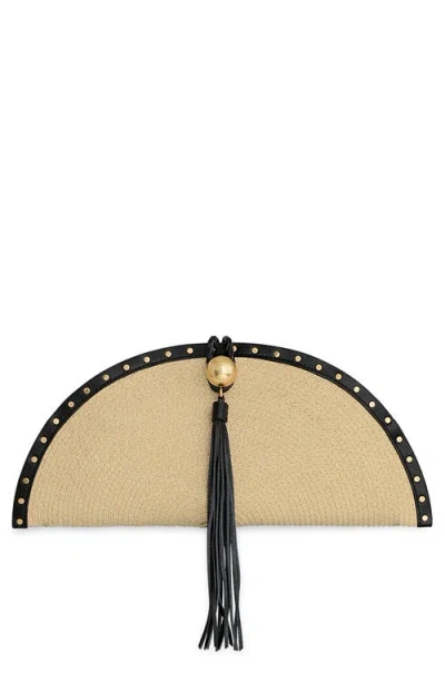 Rebecca Minkoff Half Moon Studded Straw Clutch In Neutral