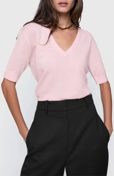 Rebecca Minkoff Have V-neck Short Sleeve Wool Blend Sweater In Blush