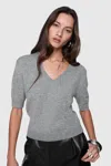 Rebecca Minkoff Have V-neck Short Sleeve Wool Blend Sweater In Grey