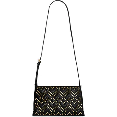 Rebecca Minkoff Heart Stud Quilted Faux Leather Crossbody Bag In Black