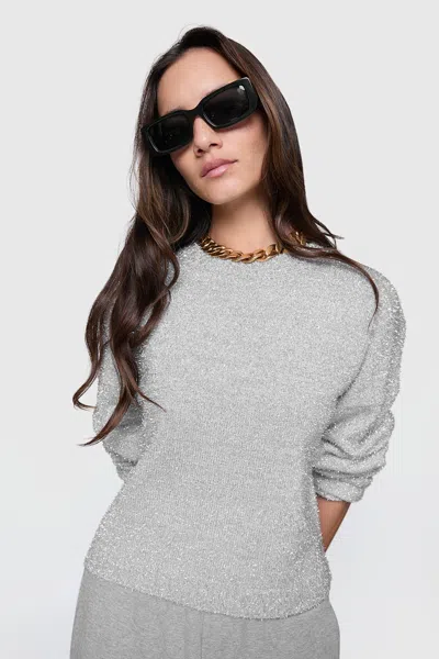 Rebecca Minkoff Henley Lurex Sweater In Silver