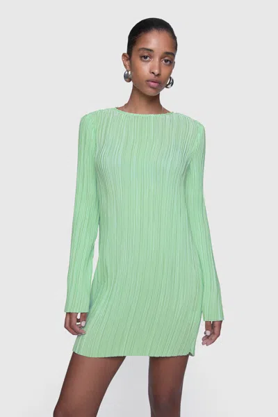 Rebecca Minkoff Iris Pleated Long Sleeve Mini Dress In Matcha