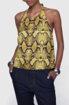 Rebecca Minkoff Isador Snakeskin Print Halter Neck Top In Yellow