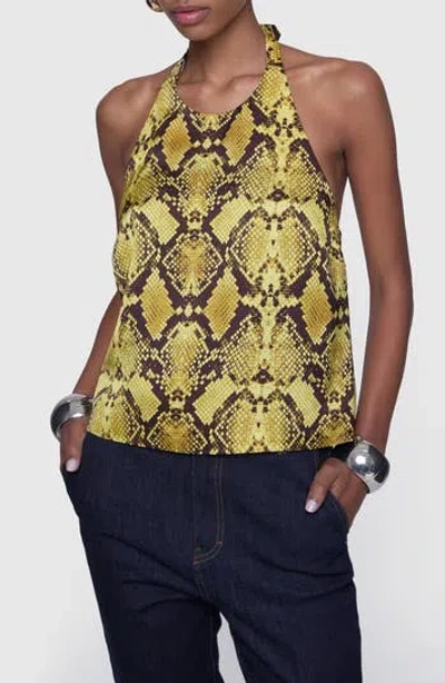 Rebecca Minkoff Isador Snakeskin Print Halter Neck Top In Yellow