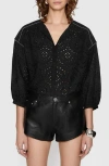 Rebecca Minkoff Jane Eyelet Button-up Shirt In True Black