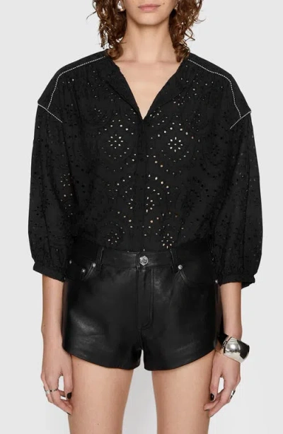 Rebecca Minkoff Jane Eyelet Button-up Shirt In True Black