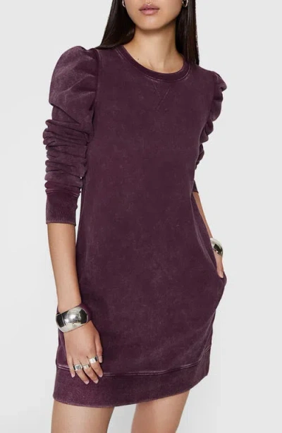 Rebecca Minkoff Janine Faded Puff Sleeve Cotton Sweatshirt Minidress In Acid Washed Currant