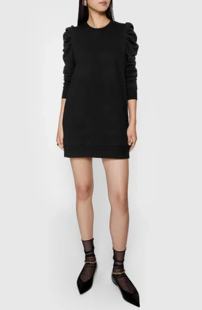 Rebecca Minkoff Janine Faded Puff Sleeve Cotton Sweatshirt Minidress In True Black
