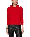 Rebecca Minkoff Janine Puff Sleeve Hoodie Top In Lipstick Red In Lipstick