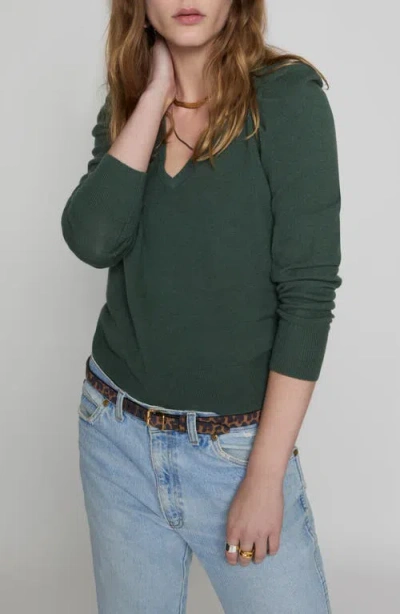 Rebecca Minkoff Janine Puff Shoulder Merino Wool V-neck Sweater In Basil