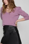 Rebecca Minkoff Janine Puff Shoulder Merino Wool V-neck Sweater In Mauve