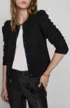 Rebecca Minkoff Janine Puff Shoulder Wool Cardigan In True Black