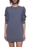 Rebecca Minkoff Janine Ruched Sleeve Sweatshirt Minidress In Slate Dark Grey