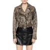 Rebecca Minkoff Janis Fringe Belted Leather Moto Jacket In Python Printed Foil