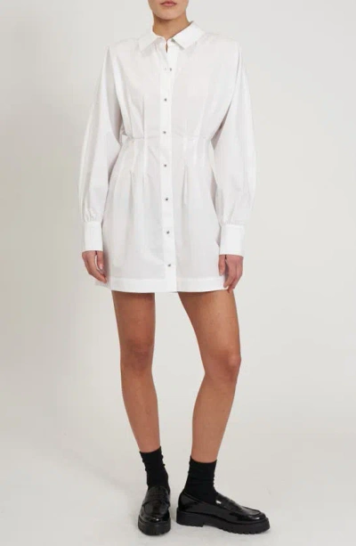 Rebecca Minkoff Joey Pleated Long Sleeve Minidress In Bright White